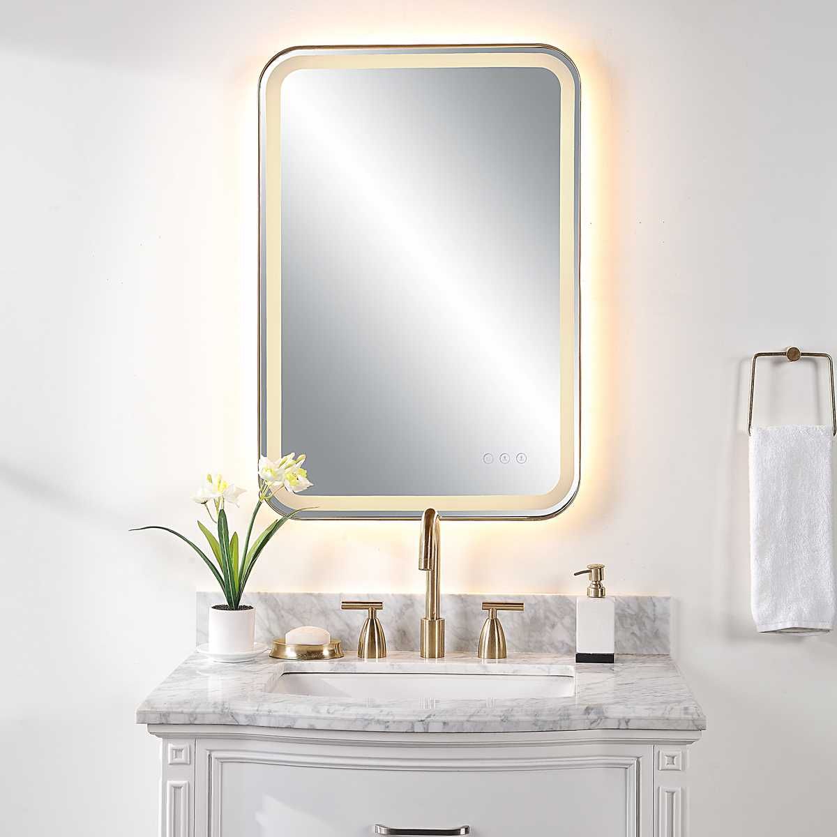 Crofton Lighted Vanity Mirror, Brass - available in various shapes, sizes, and frame styles | Image 3 | InSTYLE Home & Rugs