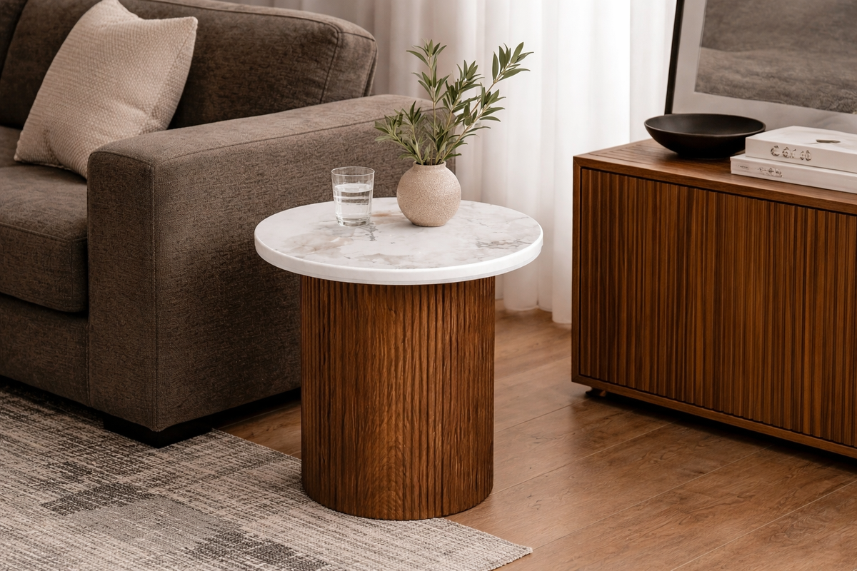 Roman Side Table Walnut Base - contemporary table base for minimalist interiors | Image 1 | InSTYLE Home & Rugs