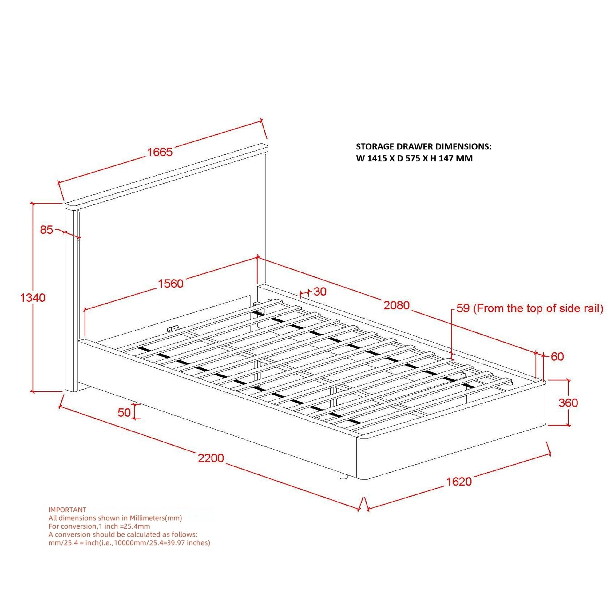 Andover 60" Queen Platform Bed with Drawer - stylish bed for any bedroom | Image 12 | InSTYLE Home & Rugs