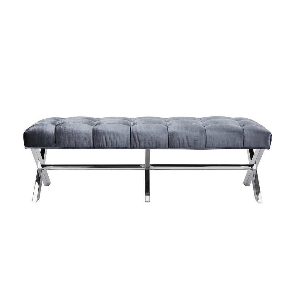 Lauren Charcoal Velvet Fabric Bench - durable benches with modern style | Image 1 | InSTYLE Home & Rugs