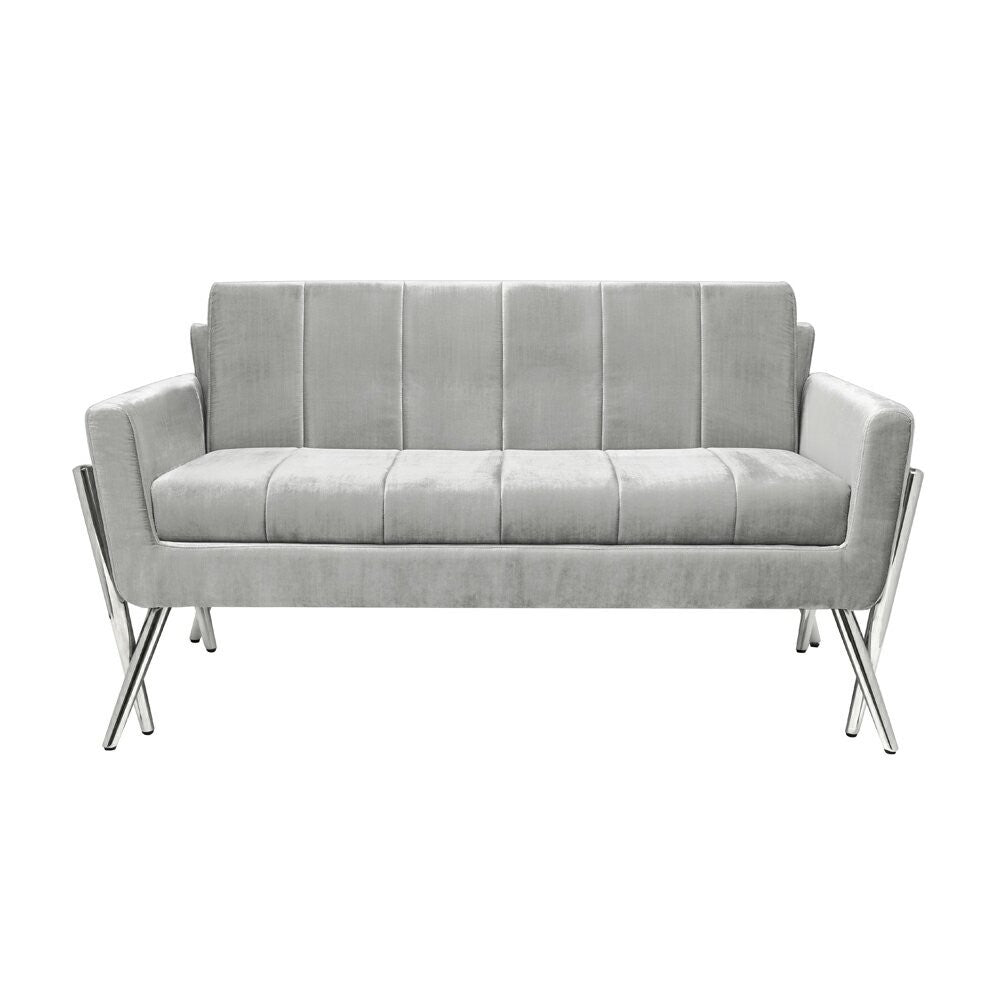 MORGAN Loveseat GY-LS-8112 Expensive Grey velvet with Polished silver frame 150*86*82cm - compact loveseat for stylish living room decor | Image 3 | InSTYLE Home & Rugs