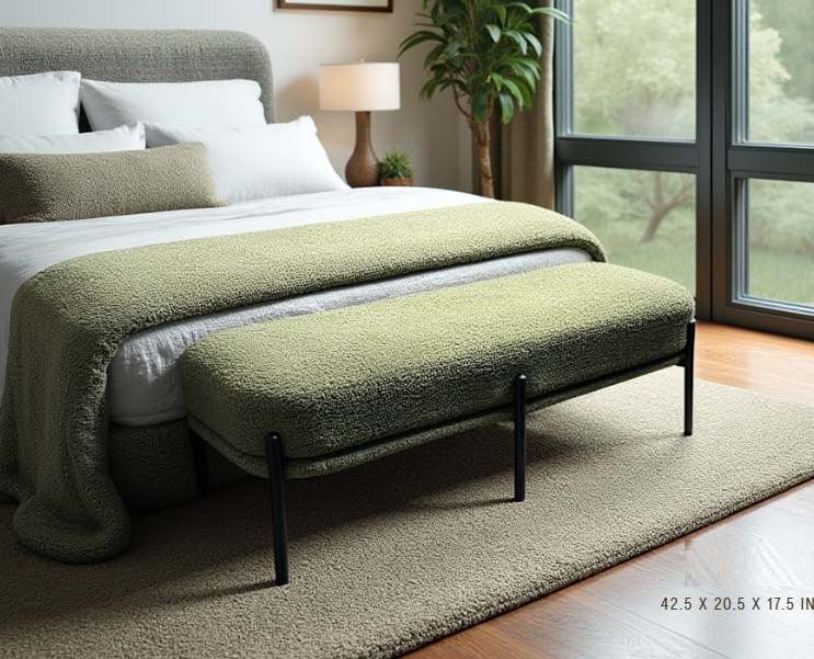 VICK Bench Moss Green fabric | InSTYLE Home & Rugs