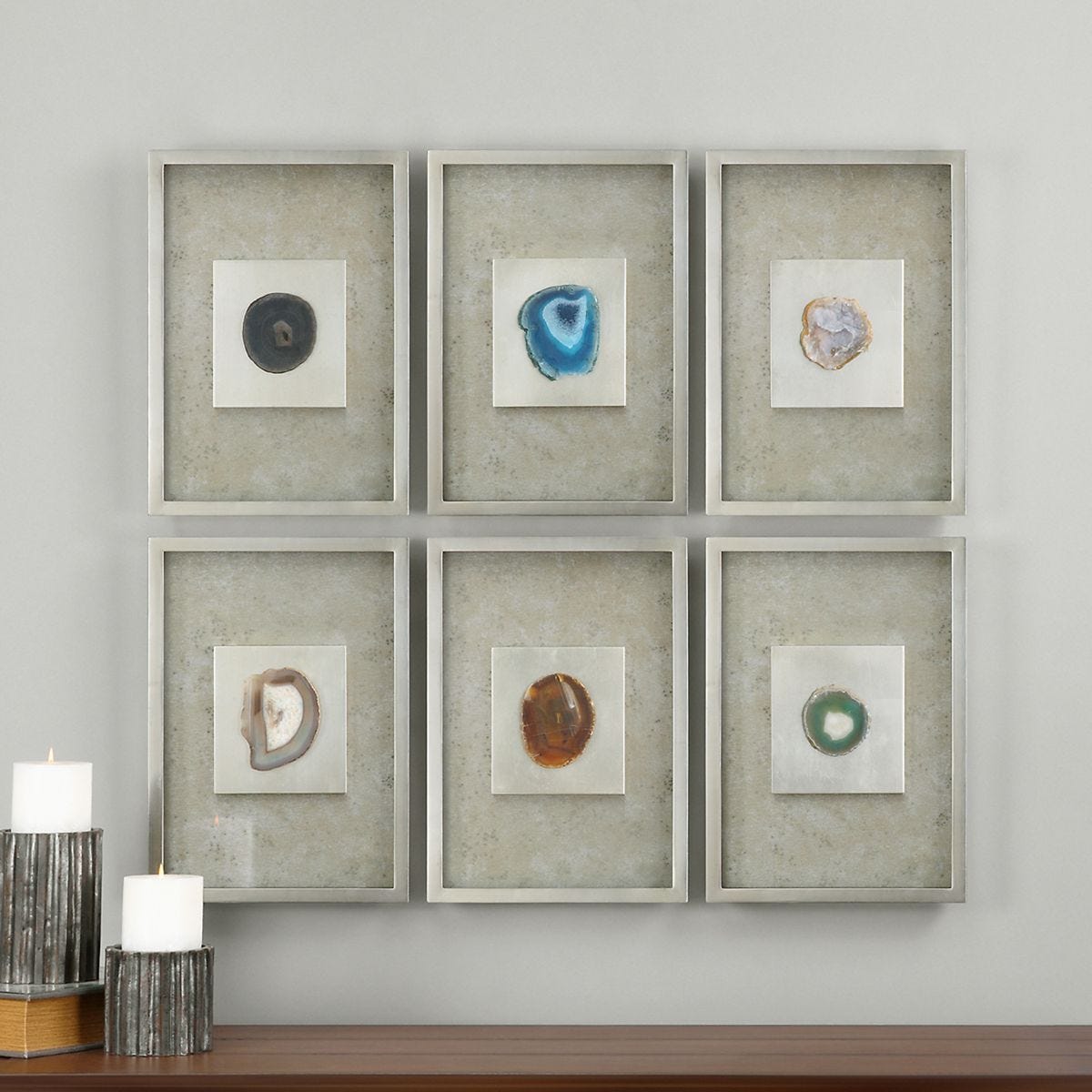 Agate Stone Silver Shadow Box, S/6 - transform your walls with stylish wall decor | Image 1 | InSTYLE Home & Rugs