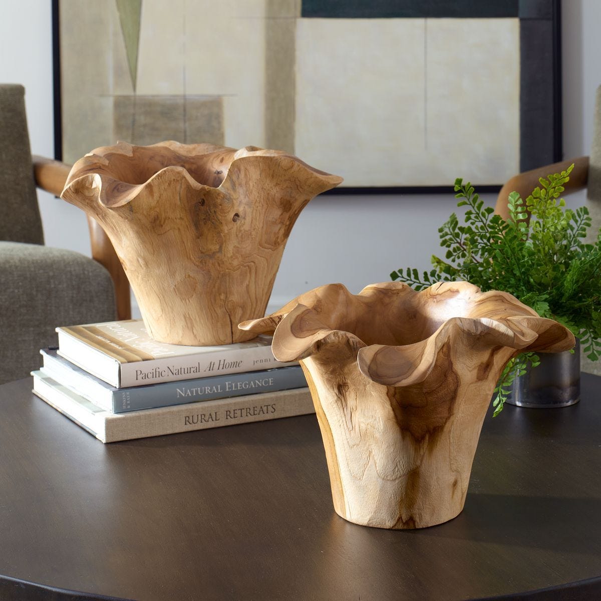Teak Flow Indoor-Outdoor Bowl, Natural - modern decorative bowl for displaying fruit or decorative items | Image 3 | InSTYLE Home & Rugs