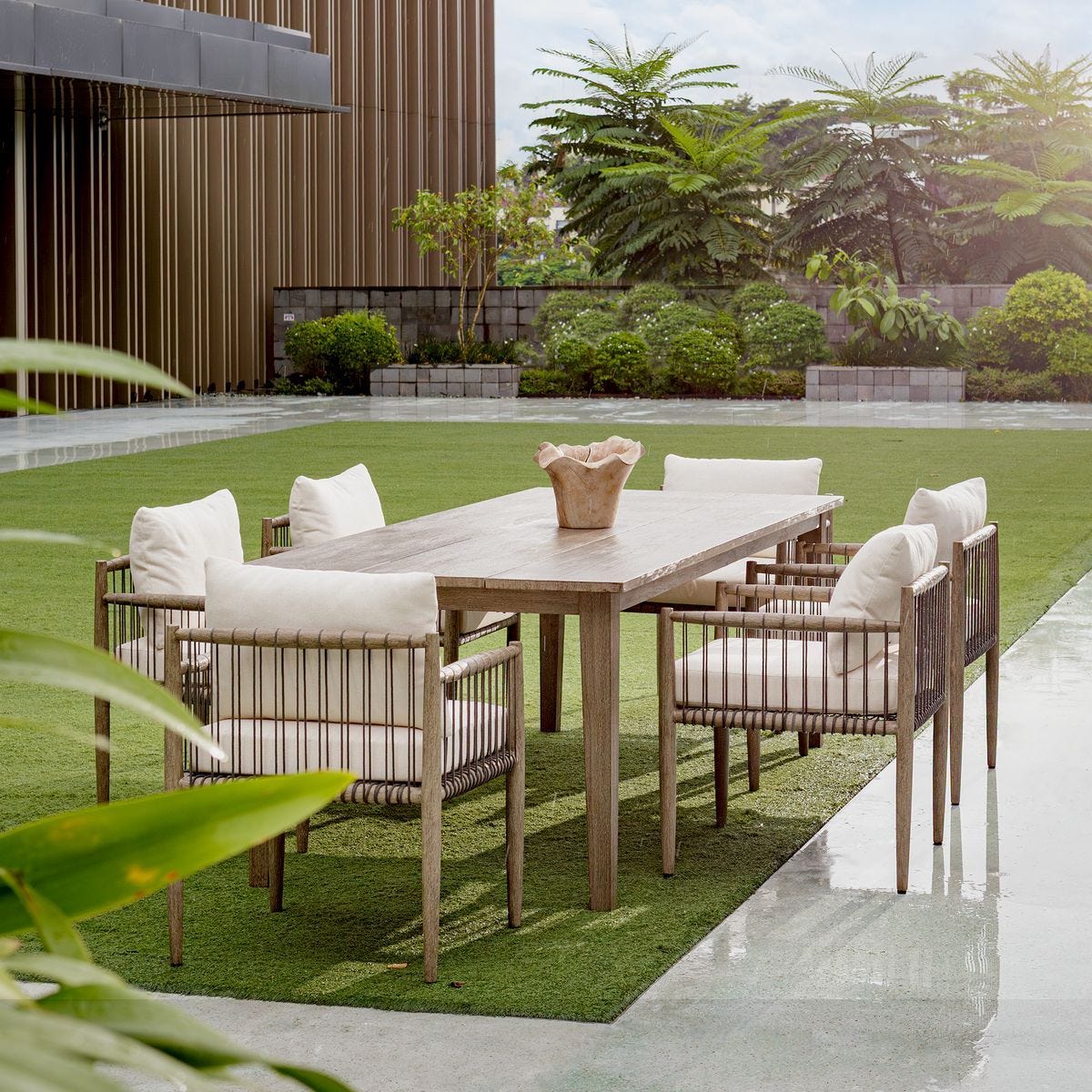 Teak Flow Indoor-Outdoor Bowl, Natural - modern decorative bowl for displaying fruit or decorative items | Image 11 | InSTYLE Home & Rugs