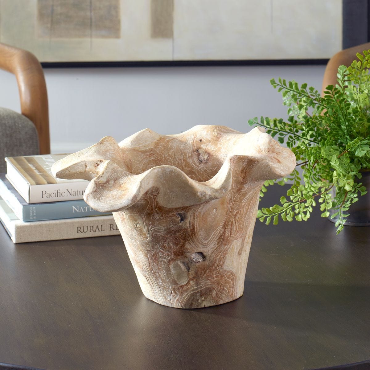 Teak Flow Indoor-Outdoor Bowl, White Wash - elegant decorative bowl for a unique centerpiece in any room | Image 1 | InSTYLE Home & Rugs