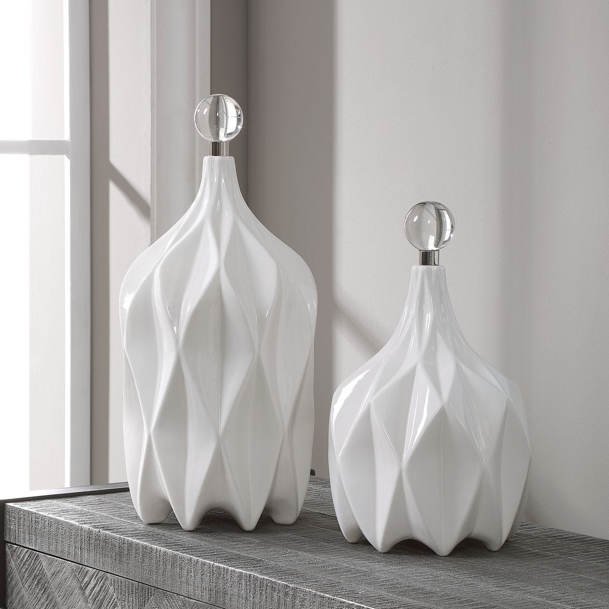 Klara Bottles, White, S/2 - decor accents and accessories for every room | Image 4 | InSTYLE Home & Rugs