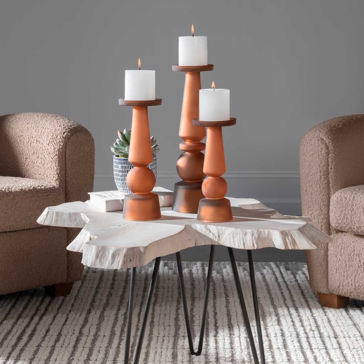 Cassiopeia Candleholders, Butter Rum, S/3 - decor accents and accessories for every room | Image 1 | InSTYLE Home & Rugs