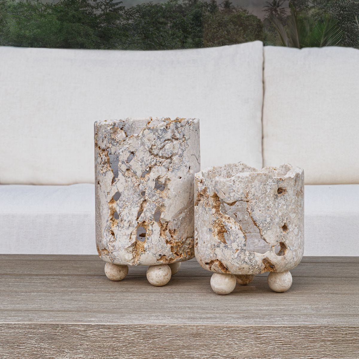 Quarried Stone Indoor-Outdoor Candleholders, S/2 - decor accents and accessories for every room | Image 6 | InSTYLE Home & Rugs