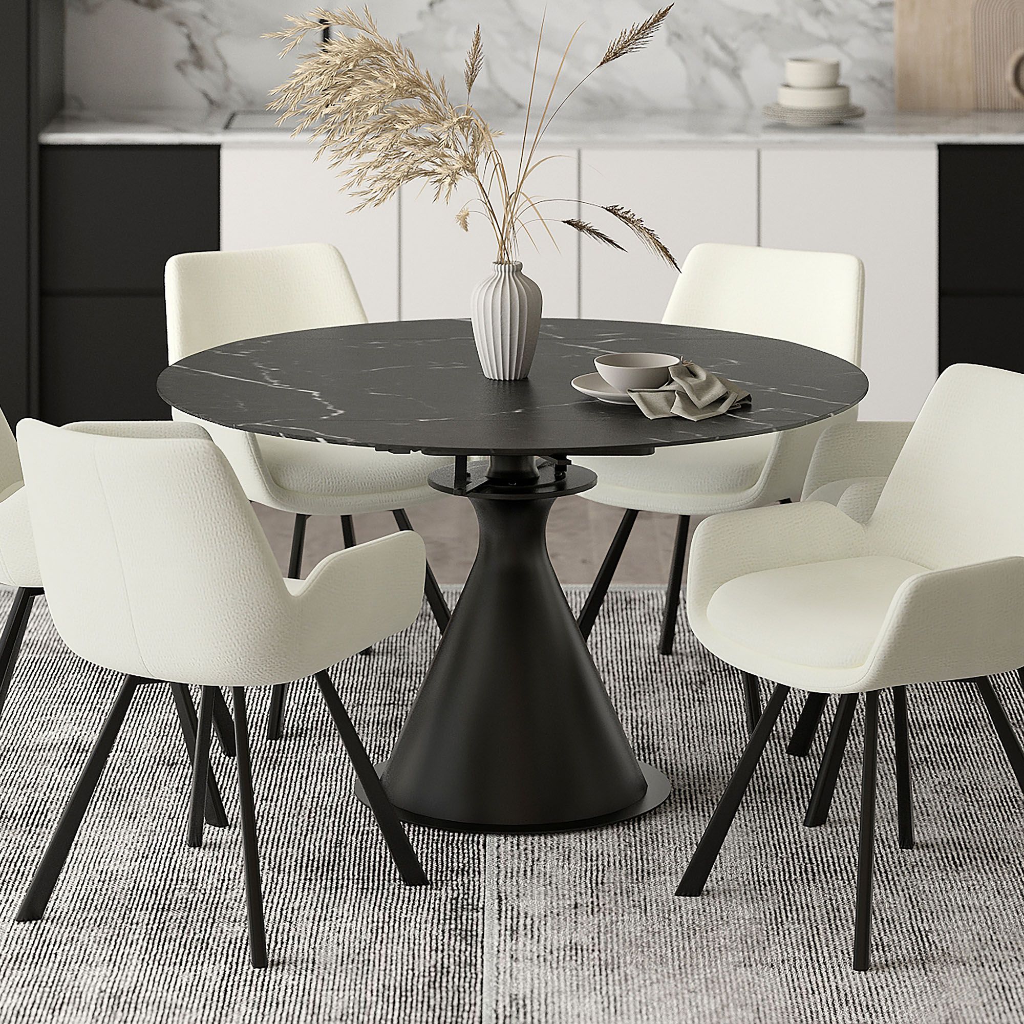 Calisto Round Pedestal Dining Table w/Extension - elegant tables for dining rooms | Image 3 | InSTYLE Home & Rugs