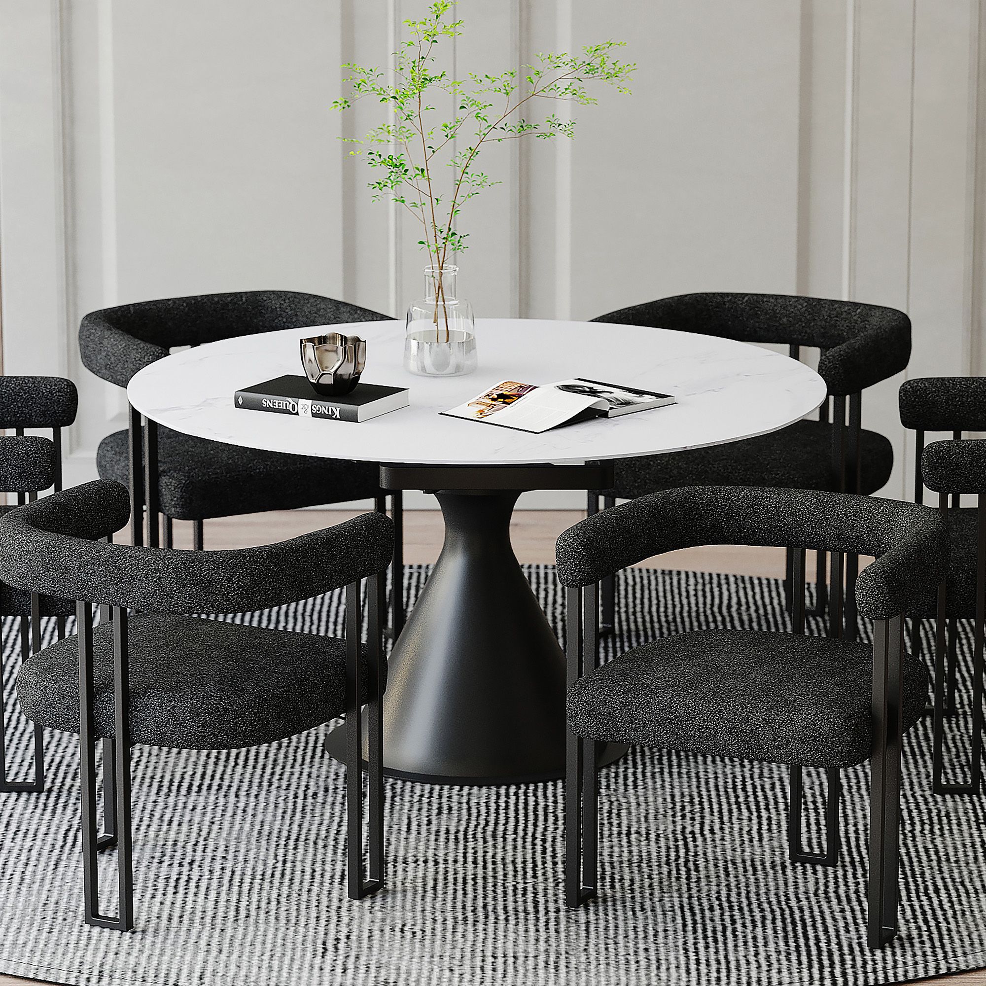 Calisto Round Pedestal Dining Table w/Extension - elegant tables for dining rooms | Image 10 | InSTYLE Home & Rugs