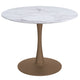 Zilo 40" Round Dining Table in White Faux Marble and Aged Gold