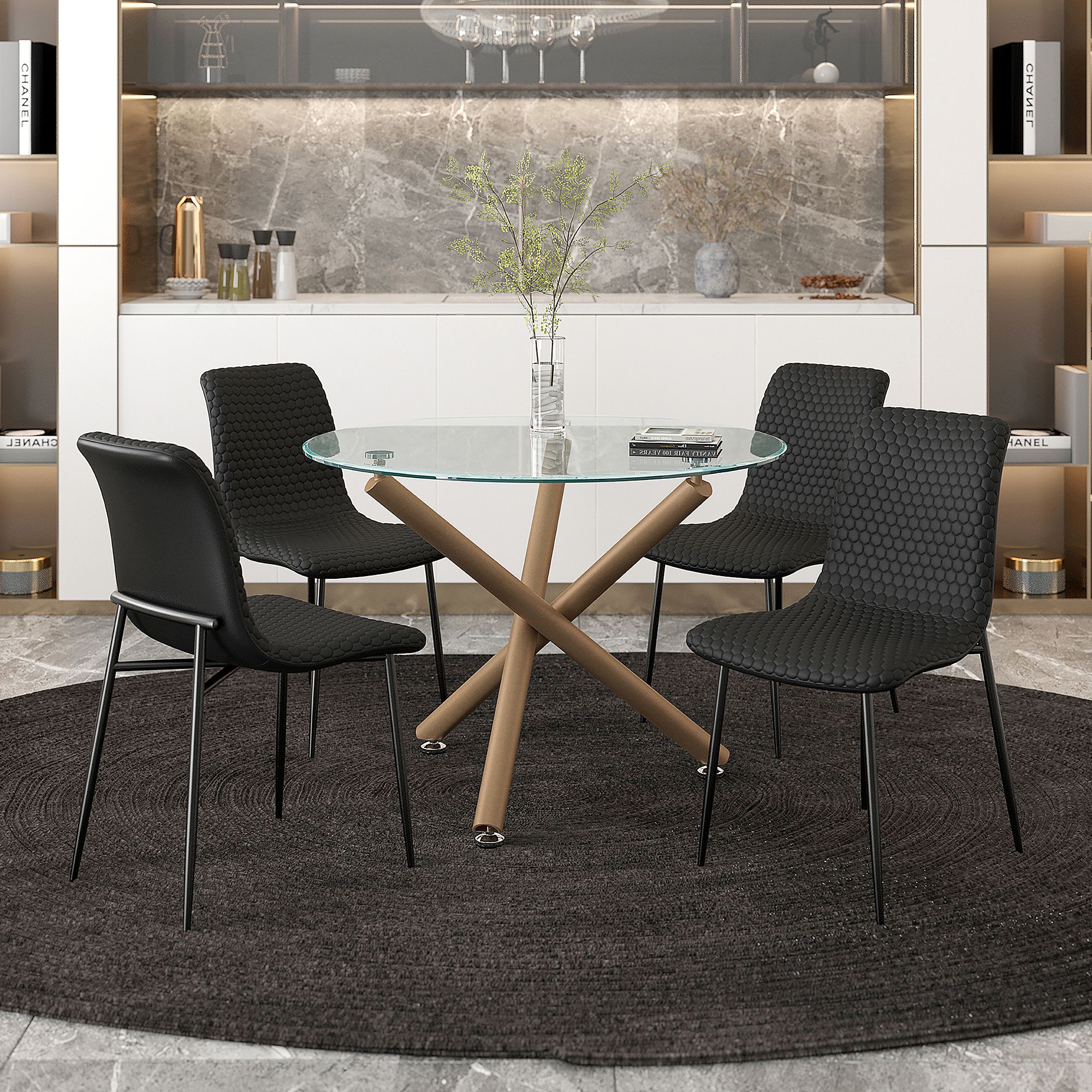 Carmilla and and Brixx 5pc Dining Set - elegant seating for dining areas | Image 1 | InSTYLE Home & Rugs