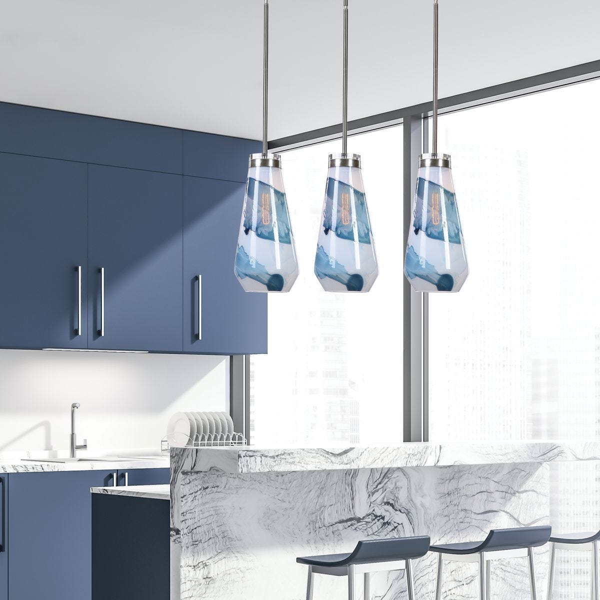 Windswept Blue & White, 1 Lt Mini Pendant - from table lamps to chandeliers and floor lamps | Image 3 | InSTYLE Home & Rugs