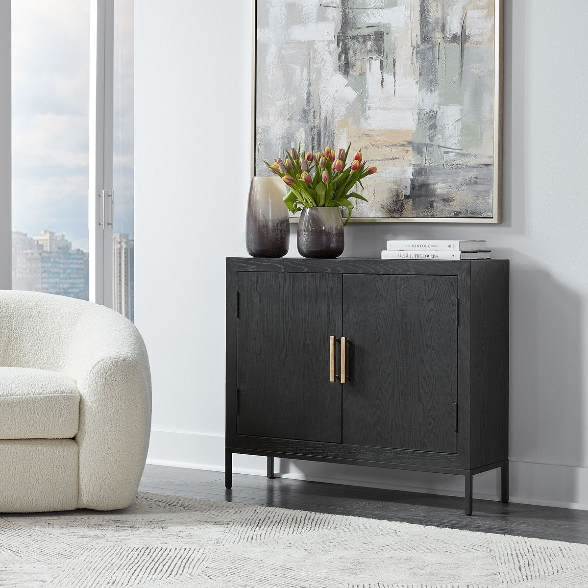 Front Range 2 Door Cabinet, Black - perfect storage for drinks and glassware | Image 1 | InSTYLE Home & Rugs