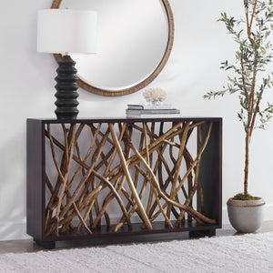 Teak Maze Console Table - compact console for organizing entryway or hallway essentials | Image 6 | InSTYLE Home & Rugs