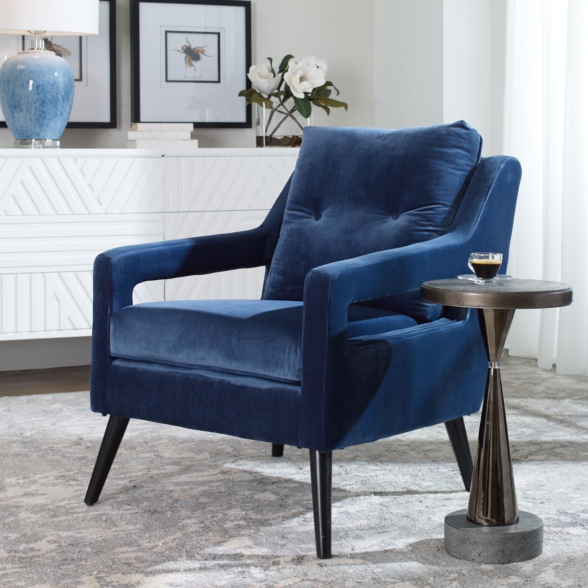 O'Brien Armchair, Blue - upholstered armchair with padded comfort | Image 1 | InSTYLE Home & Rugs