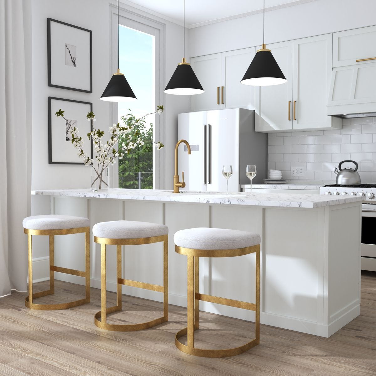 Ivanna Counter Stool, Gold - sleek stools for kitchen bars | Image 1 | InSTYLE Home & Rugs