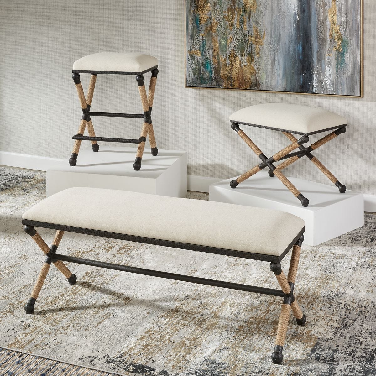 Firth Bench, Oatmeal - perfect for entryways or patios | Image 6 | InSTYLE Home & Rugs