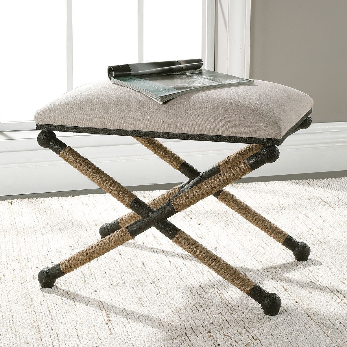 Firth Small Bench, Oatmeal - perfect for entryways or patios | Image 6 | InSTYLE Home & Rugs