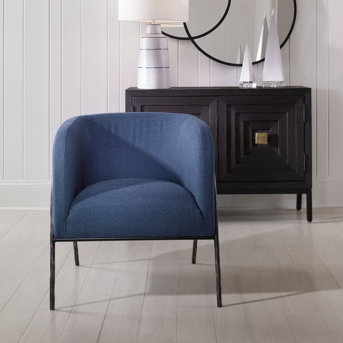 Jacobsen Accent Chair, Denim - modern accent chair with comfortable cushioning and sleek design | Image 7 | InSTYLE Home & Rugs