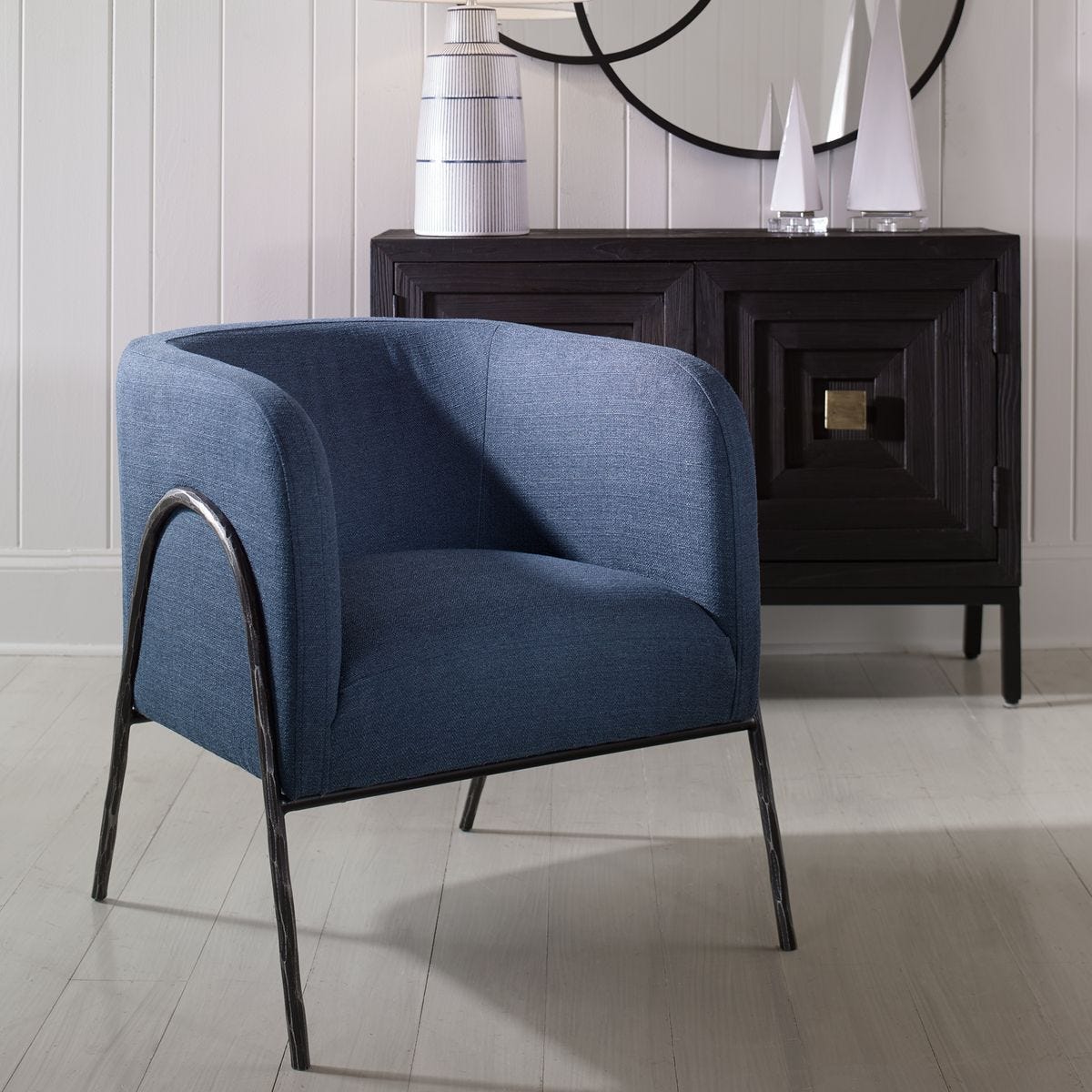 Jacobsen Accent Chair, Denim - modern accent chair with comfortable cushioning and sleek design | Image 1 | InSTYLE Home & Rugs