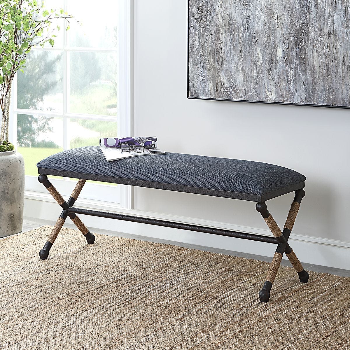 Firth Bench, Navy - stylish bench for any space | Image 1 | InSTYLE Home & Rugs