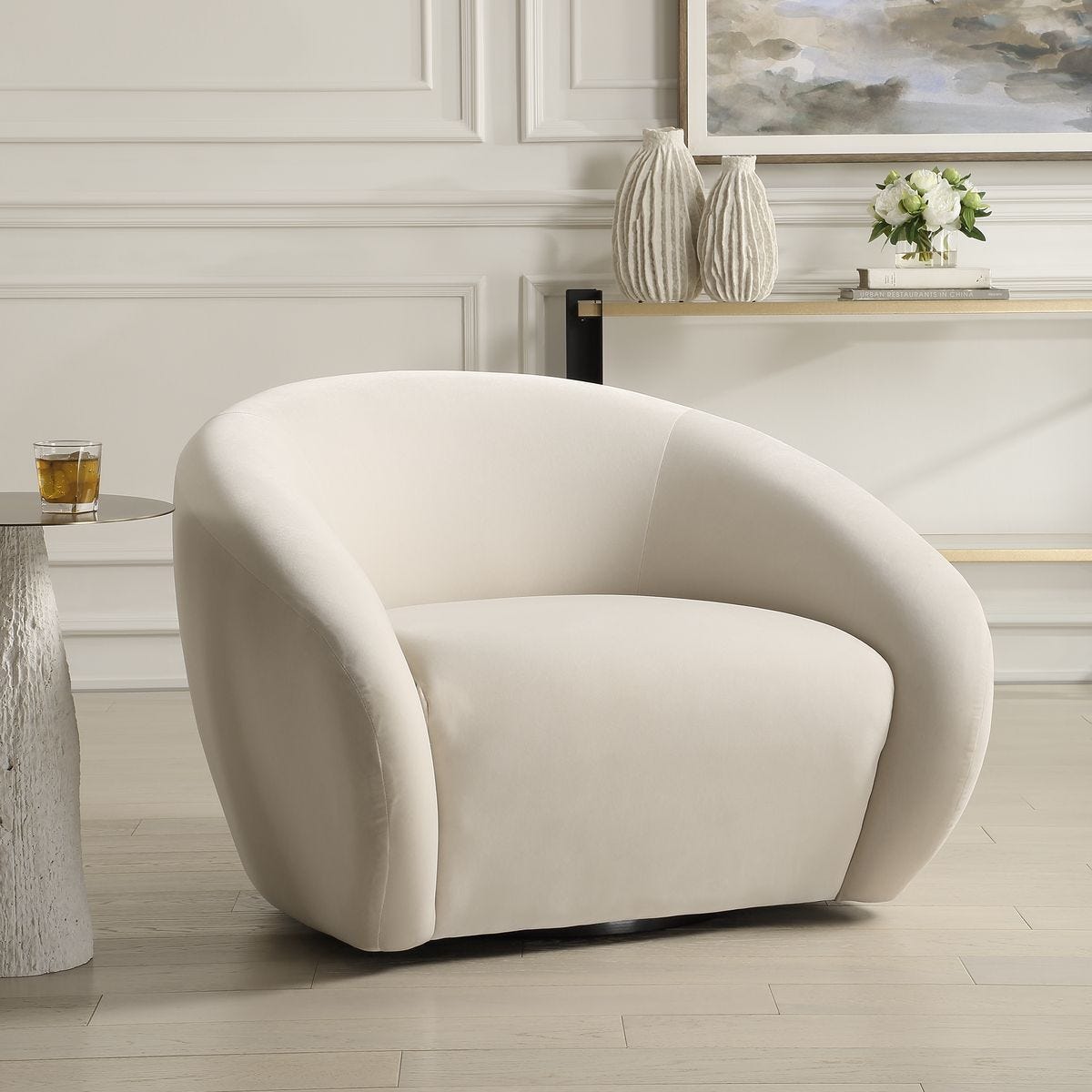 DeSoto Swivel Chair, Cream - variety of styles from classic to contemporary | Image 3 | InSTYLE Home & Rugs