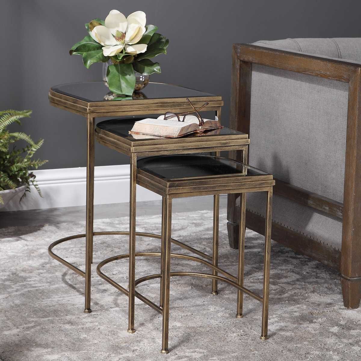 India Nesting Tables, Gold, S/3 - contemporary end table for sofas | Image 1 | InSTYLE Home & Rugs