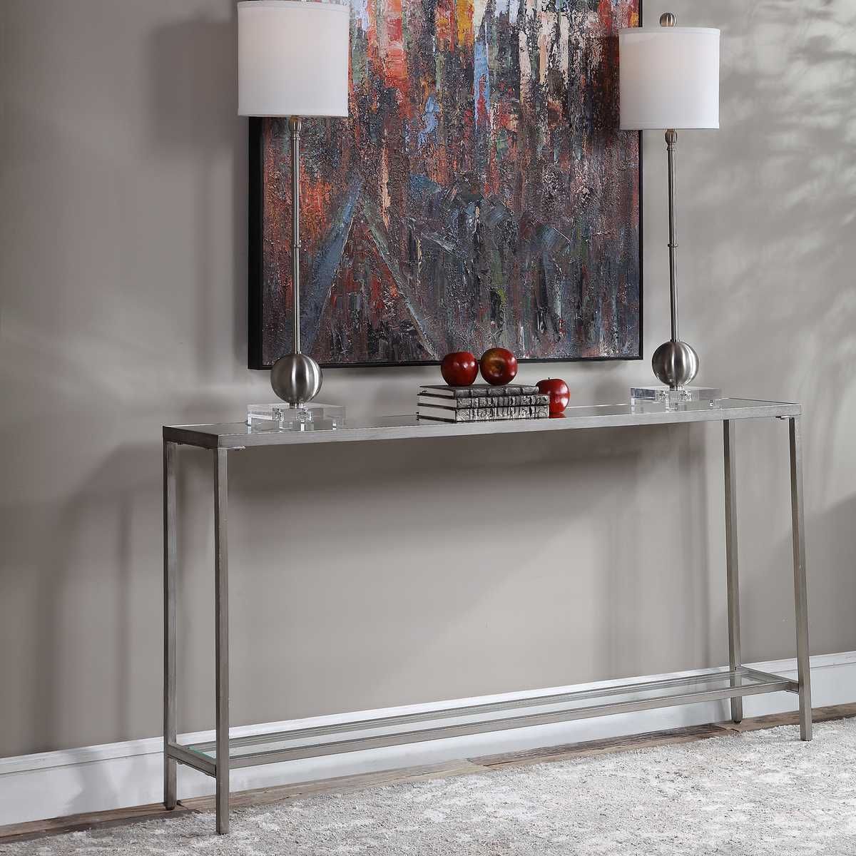 Hayley Console Table, Silver - compact console for organizing entryway or hallway essentials | Image 4 | InSTYLE Home & Rugs