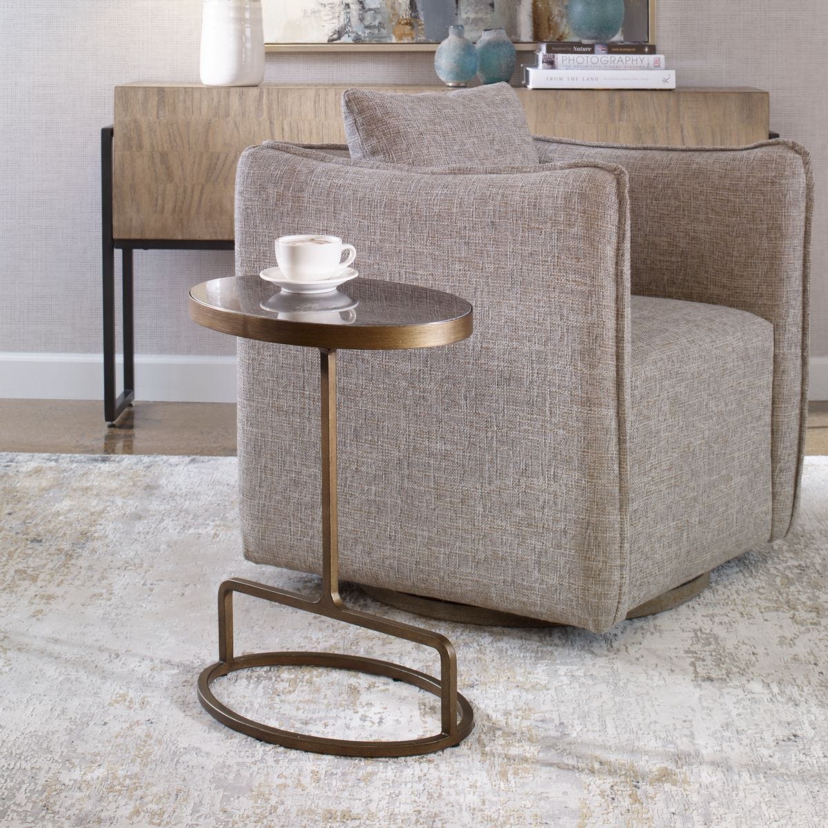 Jessenia Accent Table, Bluestone - chic accent table for contemporary home interiors | Image 1 | InSTYLE Home & Rugs