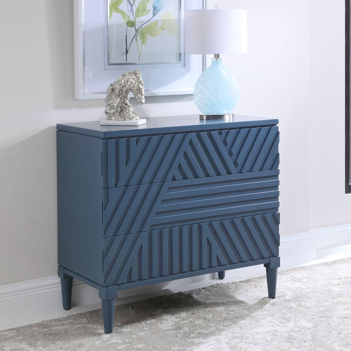 Colby 3 Drawer Chest, Blue - versatile drawer unit for office, bedroom, or living space | Image 3 | InSTYLE Home & Rugs