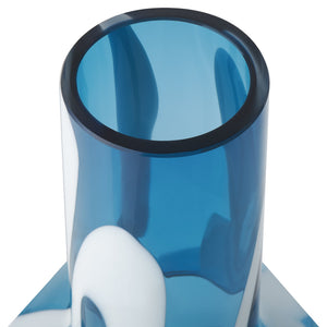 Fusion Abstract 12.5 Inch Tall White & Blue Glass Vase - modern vase with sleek design for floral arrangements | Image 4 | InSTYLE Home & Rugs