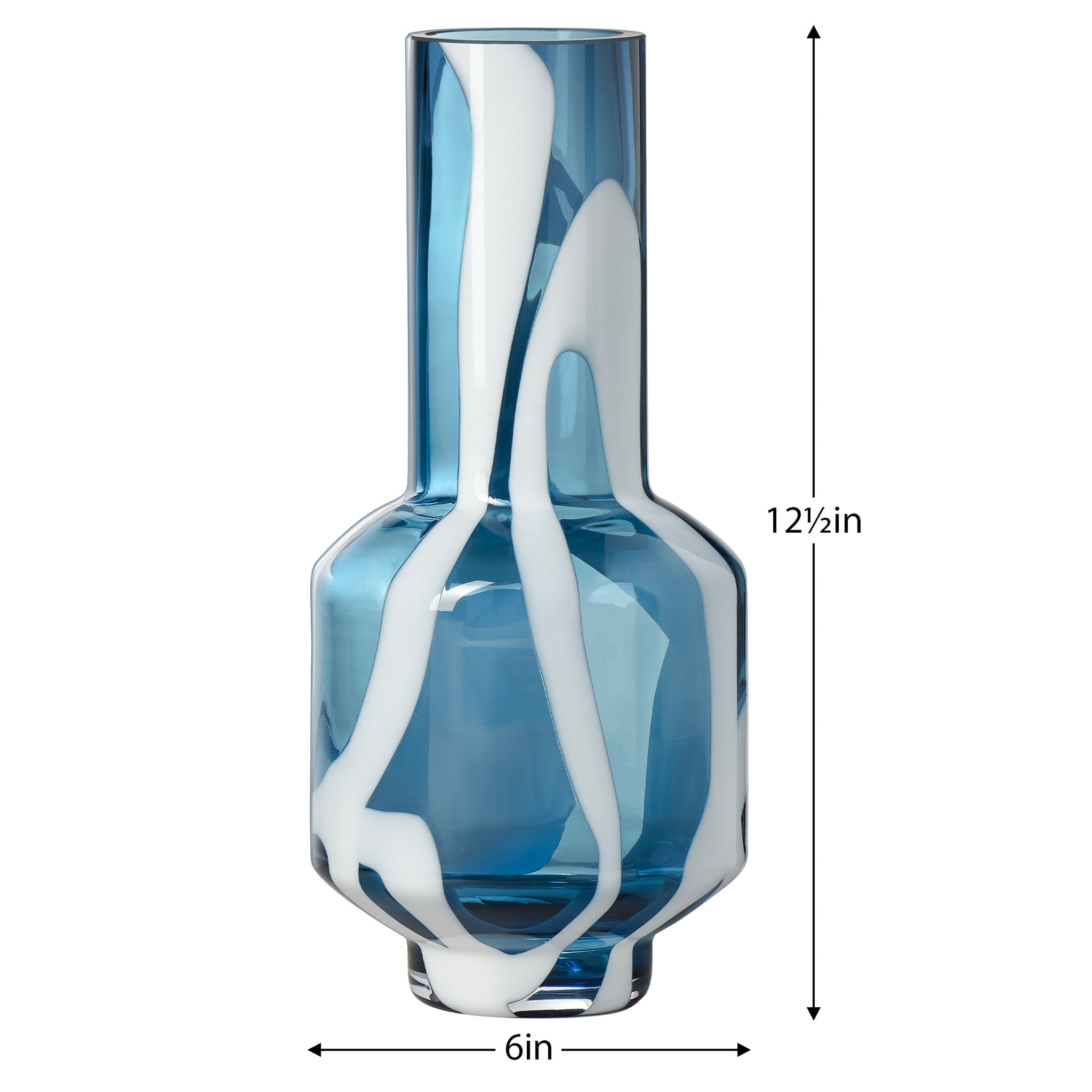 Fusion Abstract 12.5 Inch Tall White & Blue Glass Vase - modern vase with sleek design for floral arrangements | Image 5 | InSTYLE Home & Rugs