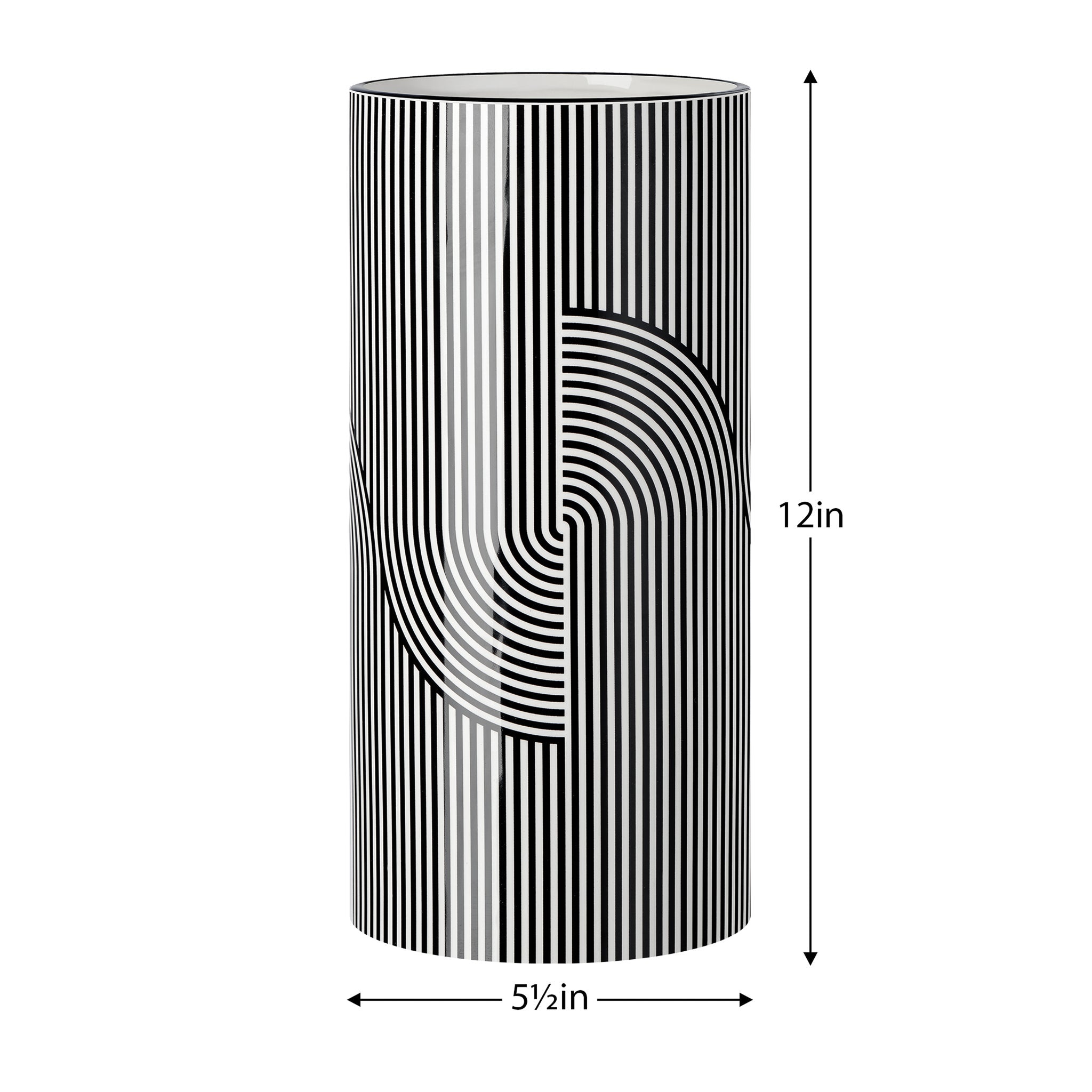 Monochrome Linear Curve Ceramic 12 Inch Tall Cylinder Vase - elegant vase for adding a touch of style to any room | Image 6 | InSTYLE Home & Rugs