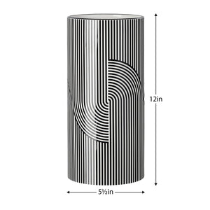 Monochrome Linear Curve Ceramic 12 Inch Tall Cylinder Vase - elegant vase for adding a touch of style to any room | Image 6 | InSTYLE Home & Rugs