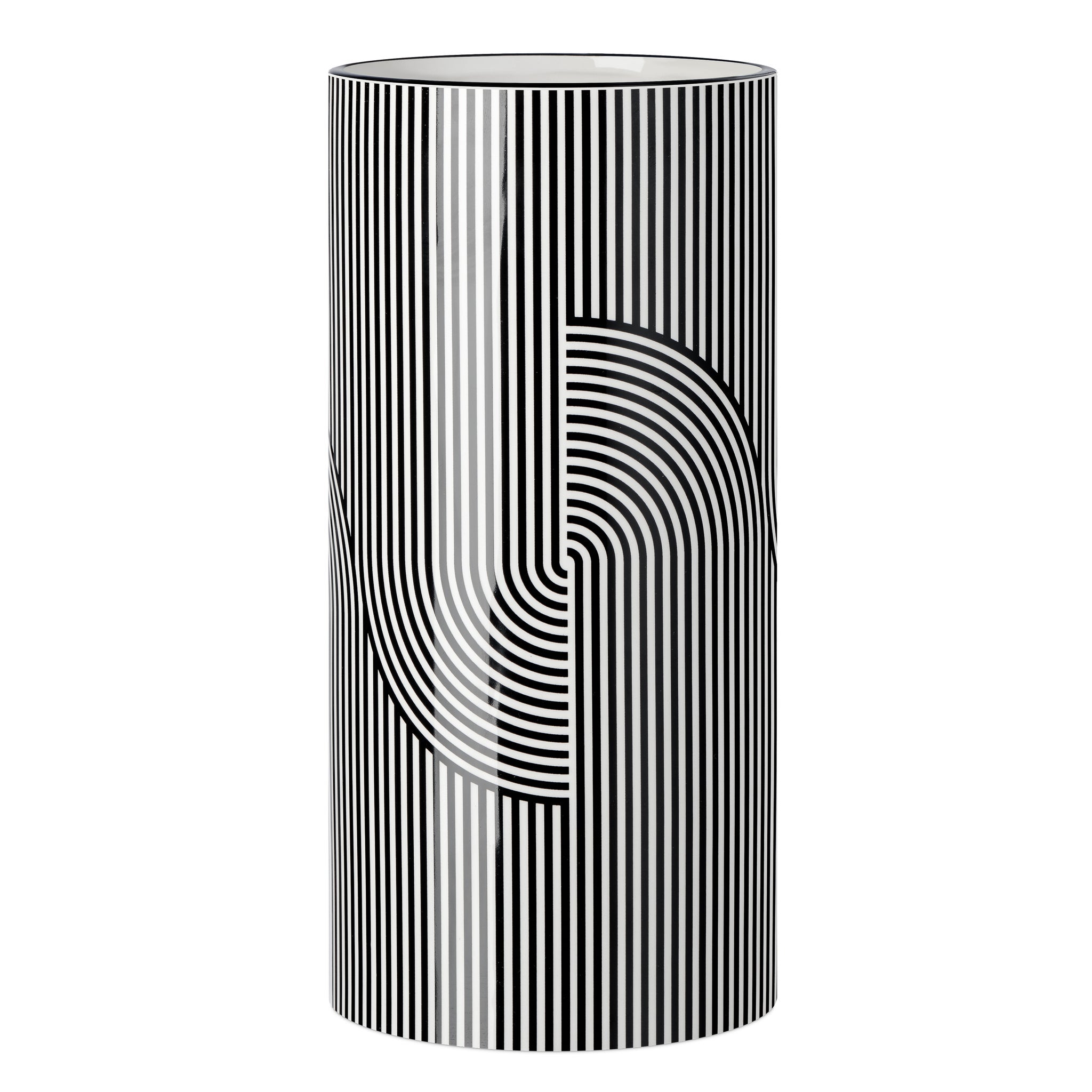 Monochrome Linear Curve Ceramic 12 Inch Tall Cylinder Vase - elegant vase for adding a touch of style to any room | Image 1 | InSTYLE Home & Rugs