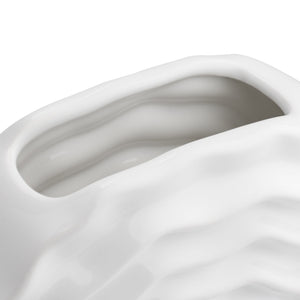 Rosette Bloom 8 Inch Tall White Ceramic Disc Vase - modern vase with sleek design for floral arrangements | Image 6 | InSTYLE Home & Rugs