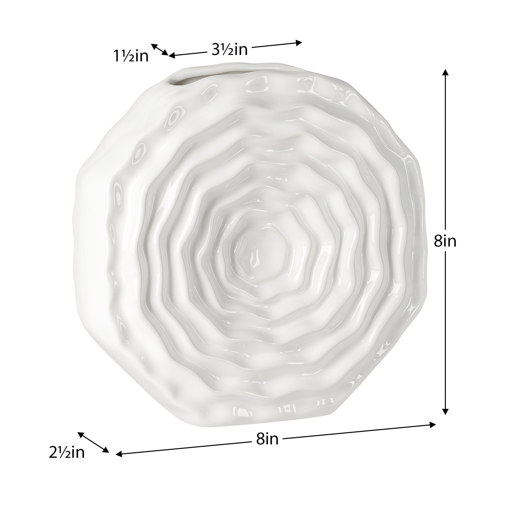 Rosette Bloom 8 Inch Tall White Ceramic Disc Vase - modern vase with sleek design for floral arrangements | Image 7 | InSTYLE Home & Rugs