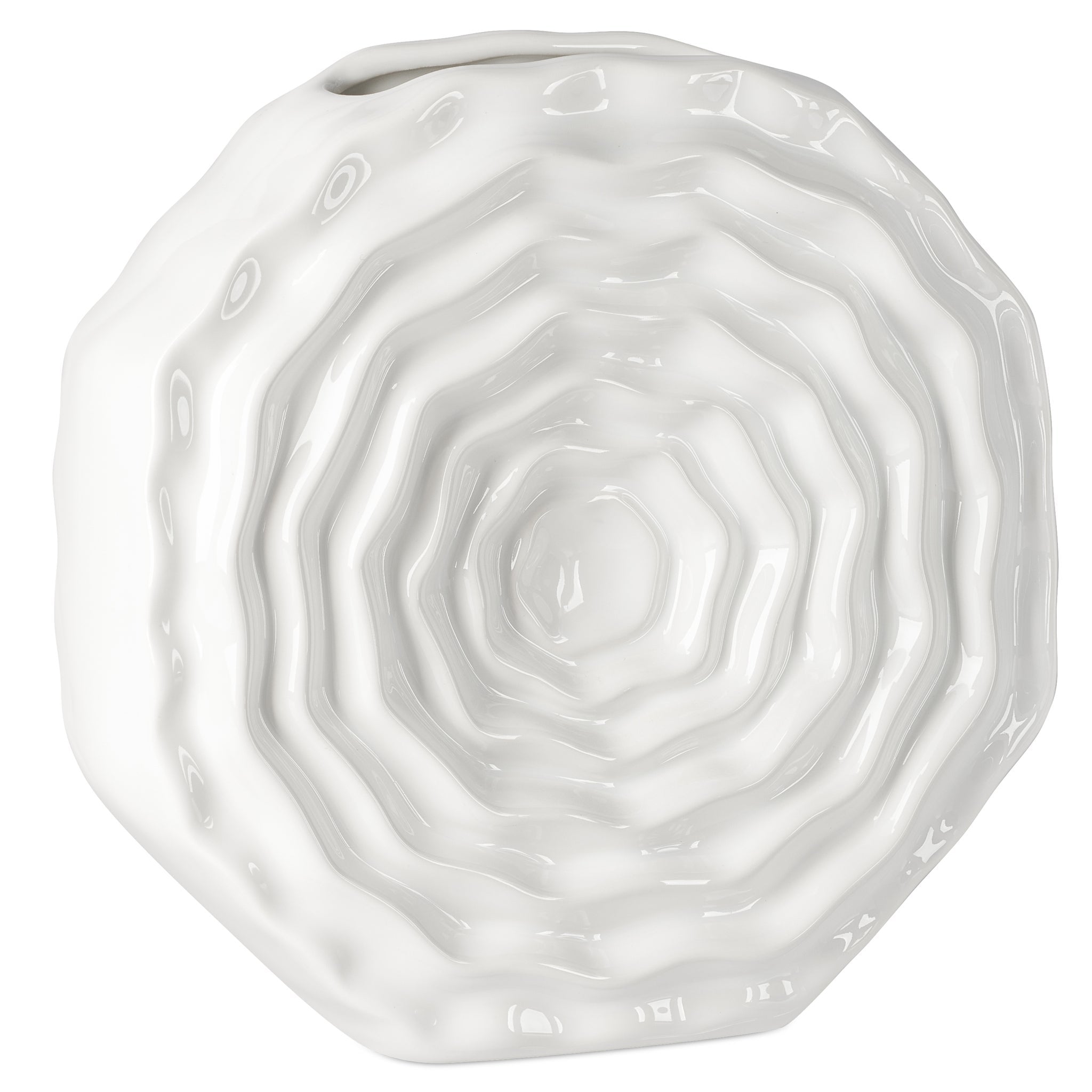 Rosette Bloom 8 Inch Tall White Ceramic Disc Vase - modern vase with sleek design for floral arrangements | Image 1 | InSTYLE Home & Rugs