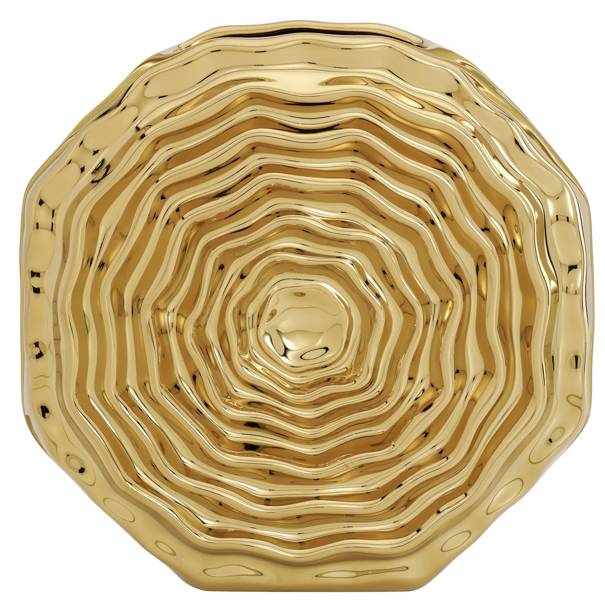 Rosette Bloom 8 Inch Tall Gold Ceramic Disc Vase - elegant vase for adding a touch of style to any room | Image 3 | InSTYLE Home & Rugs