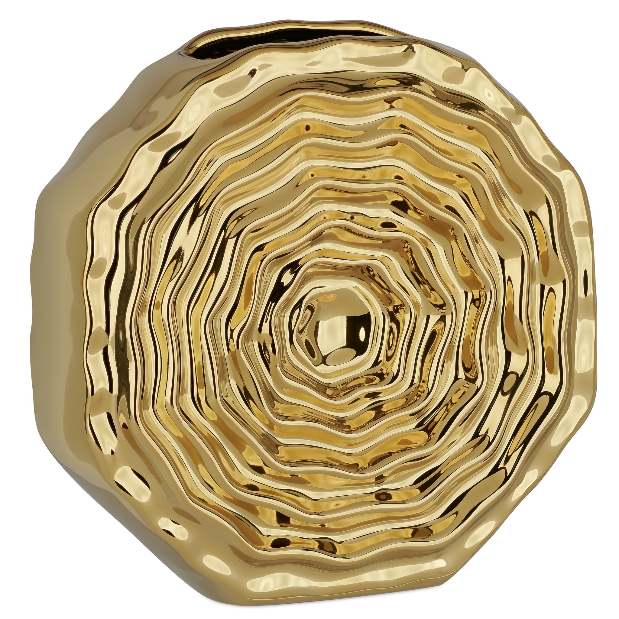 Rosette Bloom 8 Inch Tall Gold Ceramic Disc Vase - elegant vase for adding a touch of style to any room | Image 1 | InSTYLE Home & Rugs