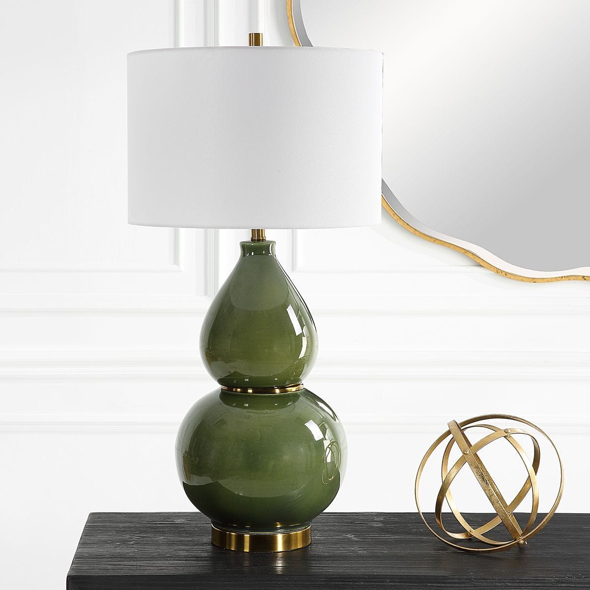 Gourd Table Lamp, Green - elegant lamps to enhance your room ambiance | Image 3 | InSTYLE Home & Rugs
