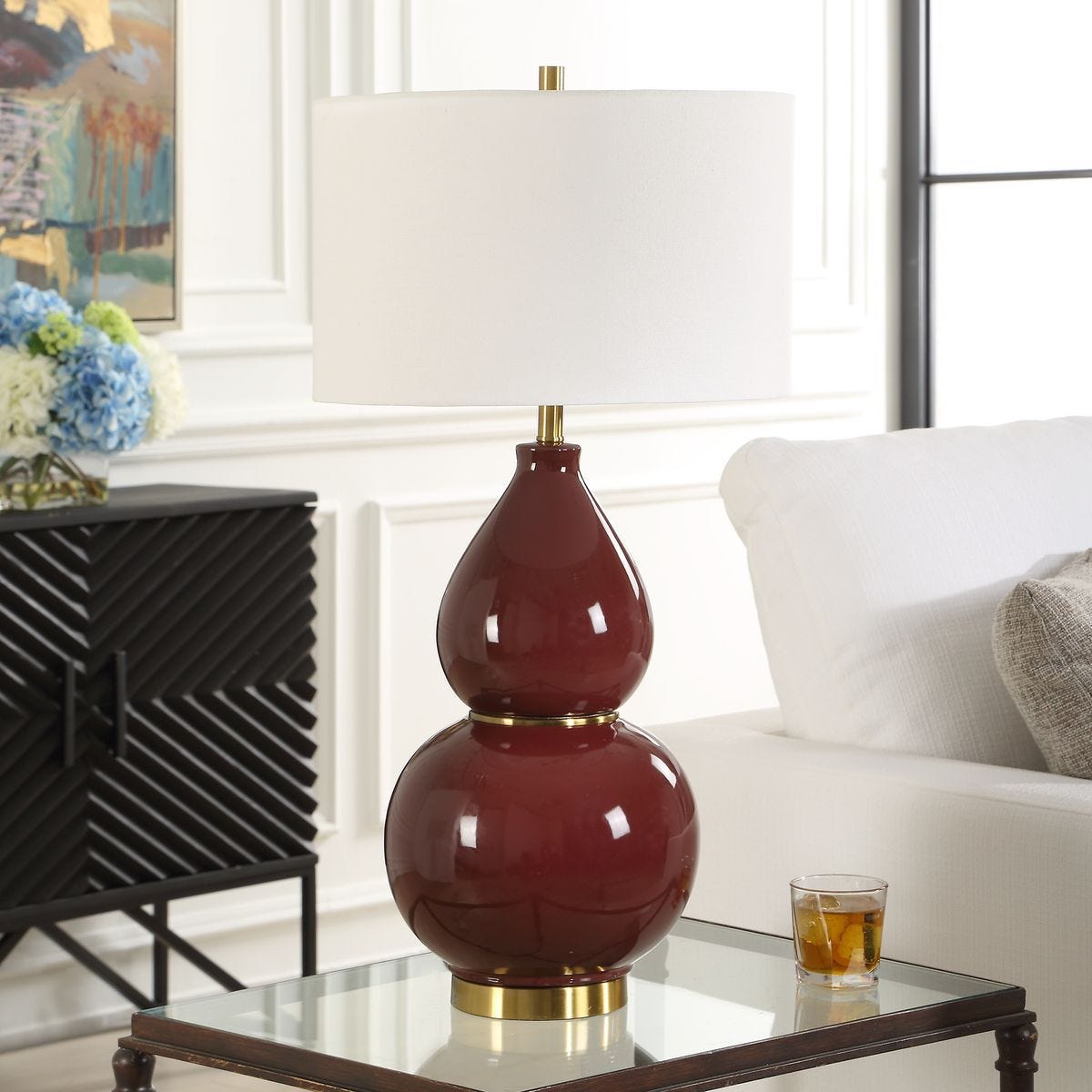 Gourd Table Lamp, Burgundy - perfect lighting for modern homes | Image 3 | InSTYLE Home & Rugs