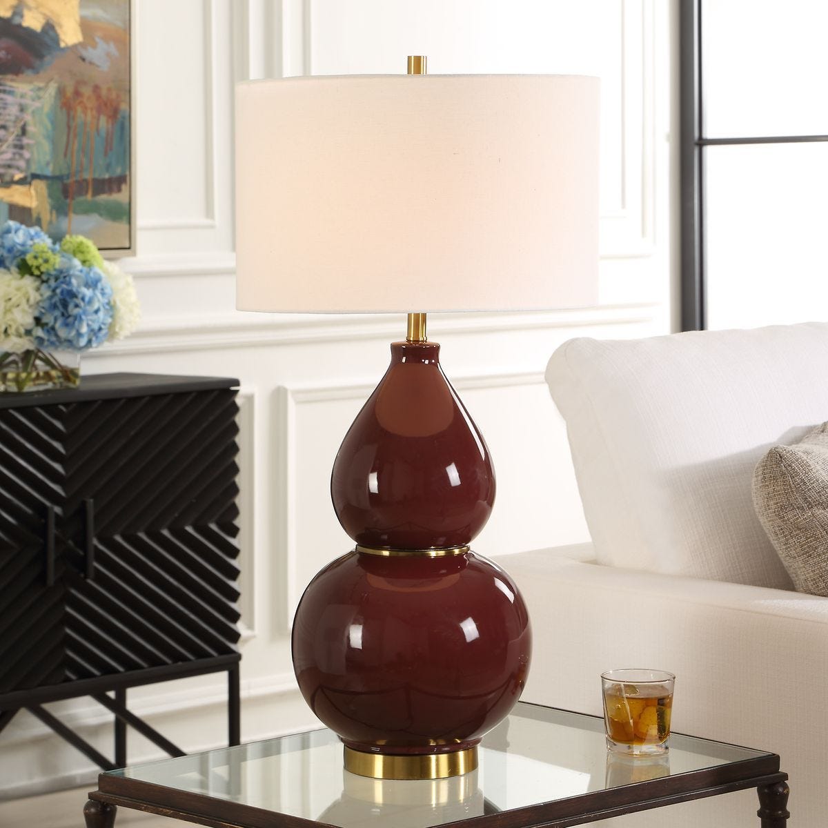 Gourd Table Lamp, Burgundy - perfect lighting for modern homes | Image 1 | InSTYLE Home & Rugs