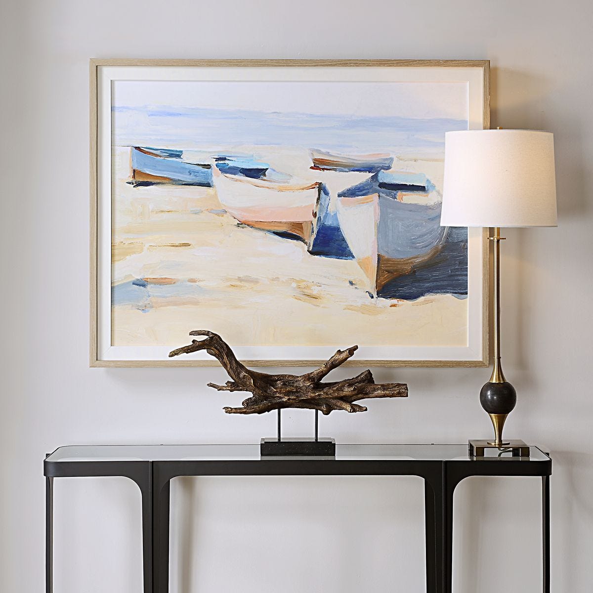 Beached Boats Framed Print - eye-catching art pieces to enhance your home design | Image 1 | InSTYLE Home & Rugs
