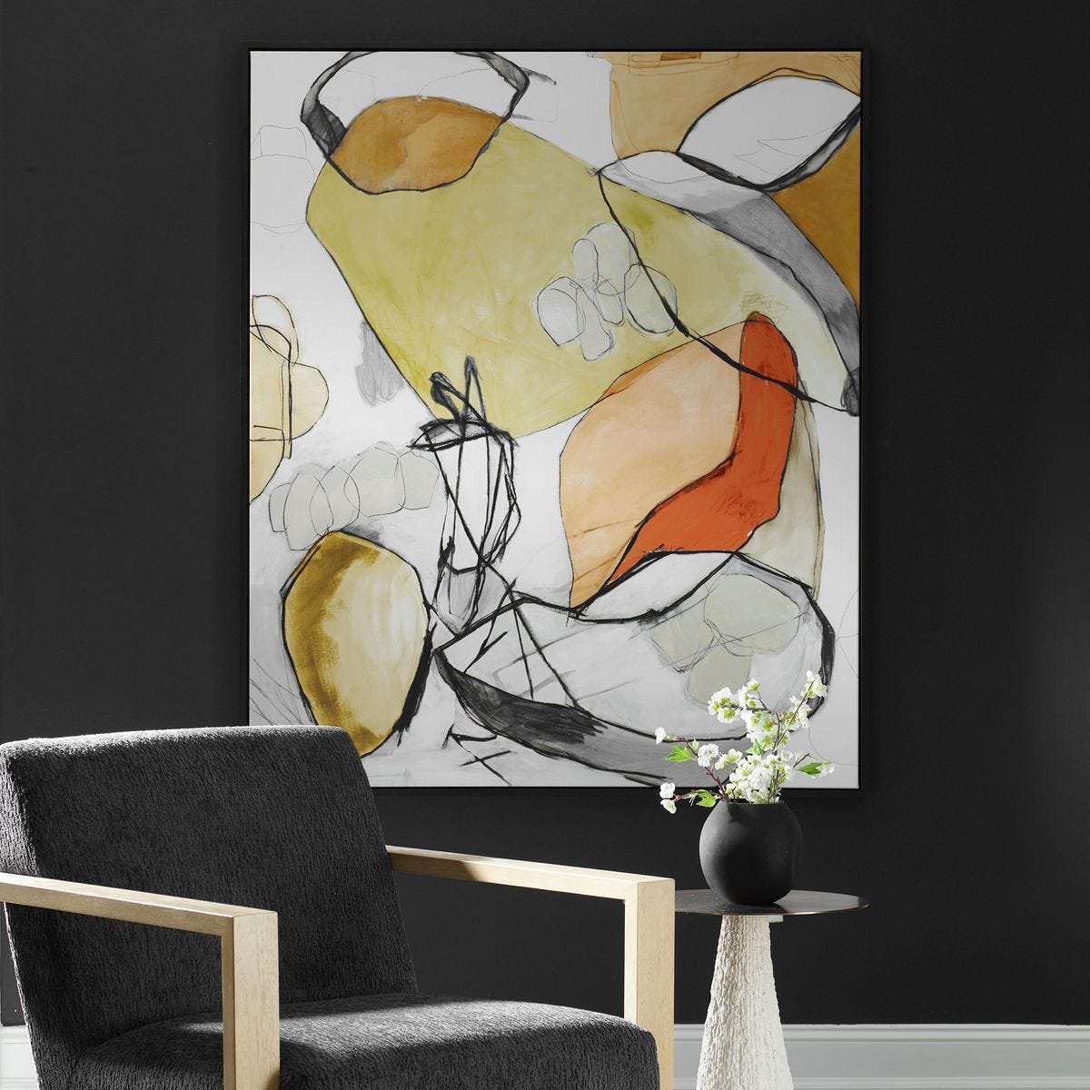 Charcoal Improvision Framed Canvas - timeless artwork that brings character to any space | Image 1 | InSTYLE Home & Rugs