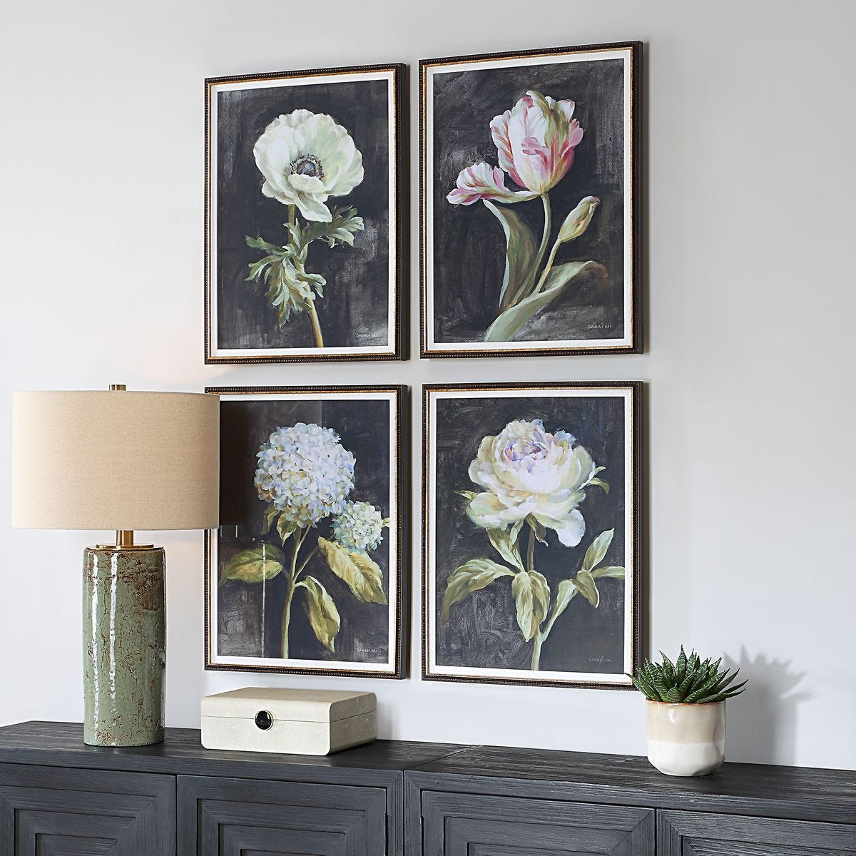 Florals on Black Framed Prints, S/4 - eye-catching art pieces to enhance your home design | Image 3 | InSTYLE Home & Rugs