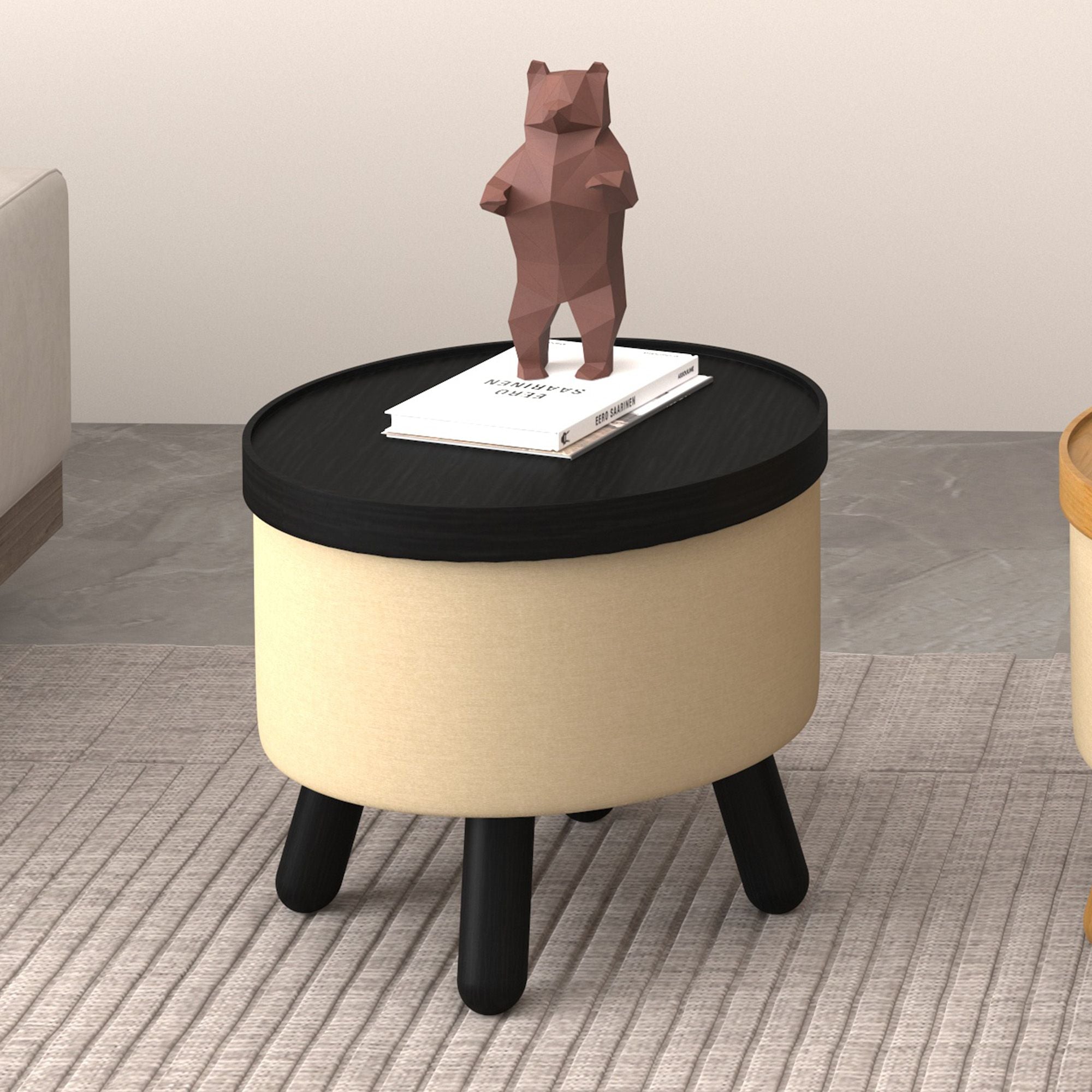 Betsy Round Storage Ottoman with Tray - perfect footrests with style | Image 3 | InSTYLE Home & Rugs
