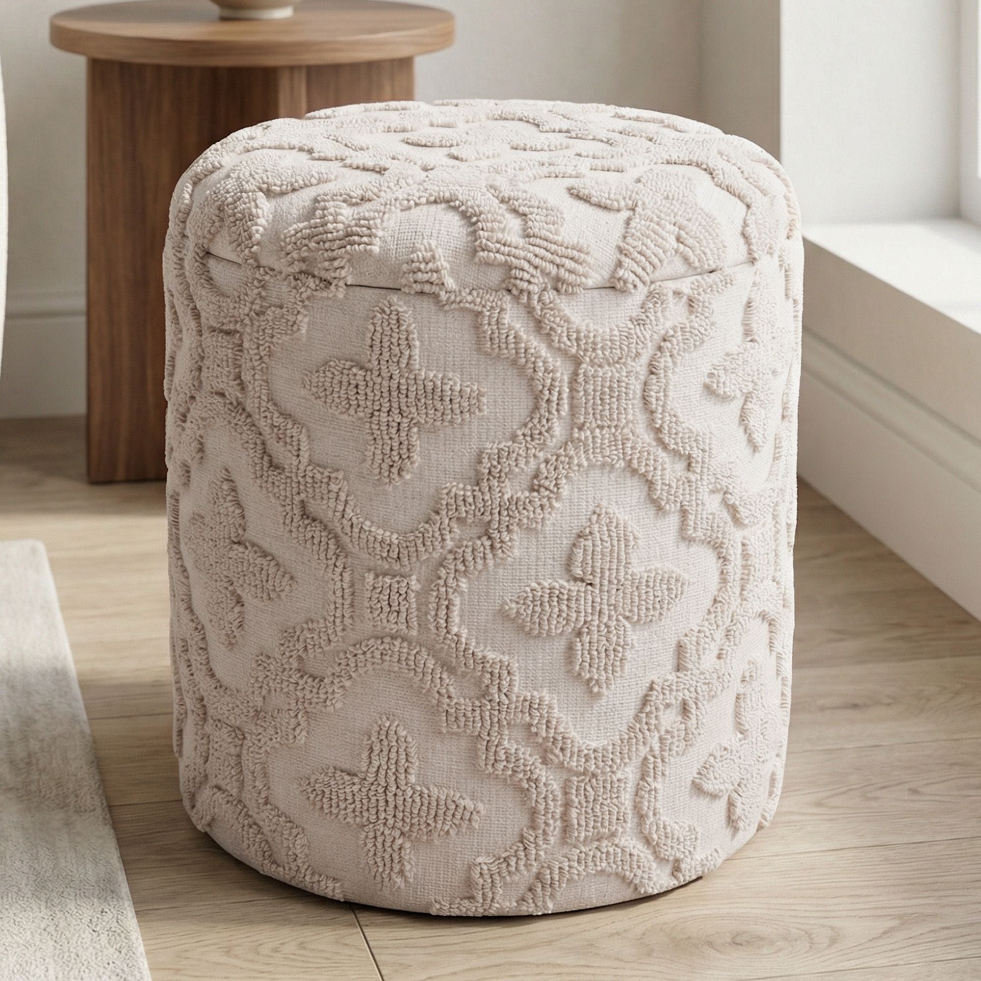 Magnolia Round Storage Ottoman - chic ottomans for living rooms | Image 2 | InSTYLE Home & Rugs